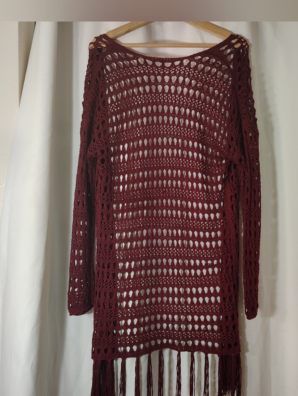Vintage Burgandy Red Knit Body Length Cardigan